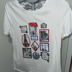 Karl Lagerfeld White Tee with Colorful Parisian Graphics